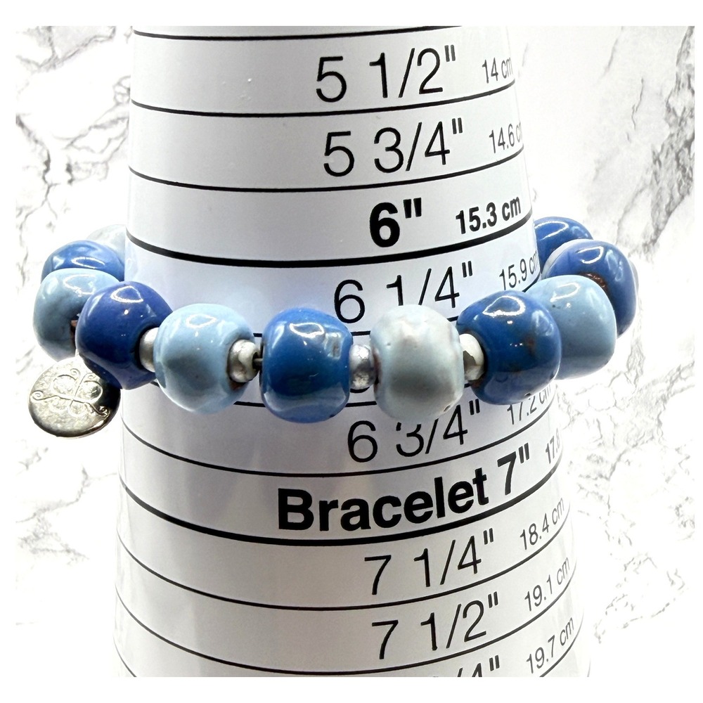 Papillon Haiti Bracelet Set Chunky Beaded Stretch Blue Quartz Artisan - Picture 6 of 7